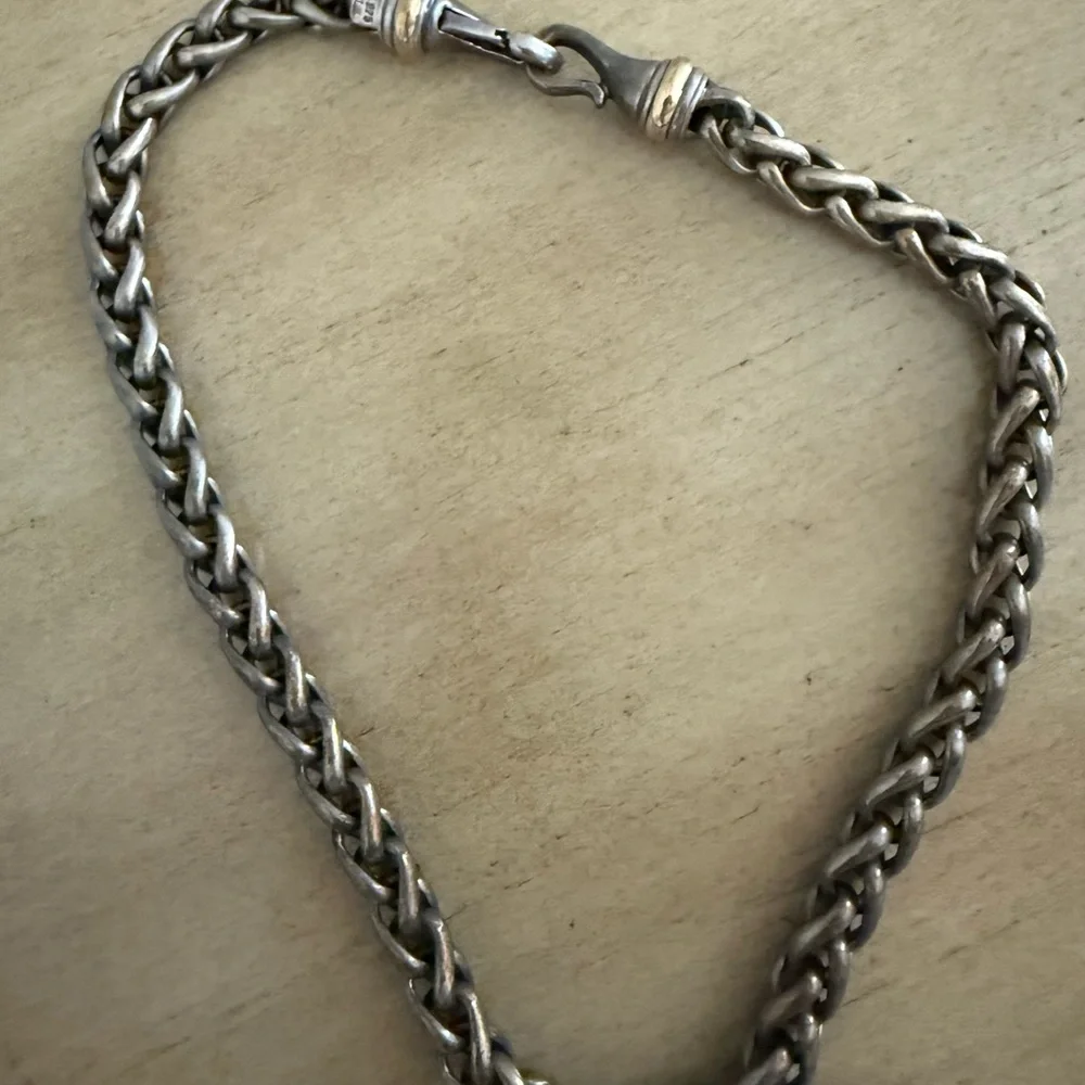 David Yurman 18K & Sterling silver necklace with Chalcedony pendant enhancer. - Picture 3 of 5